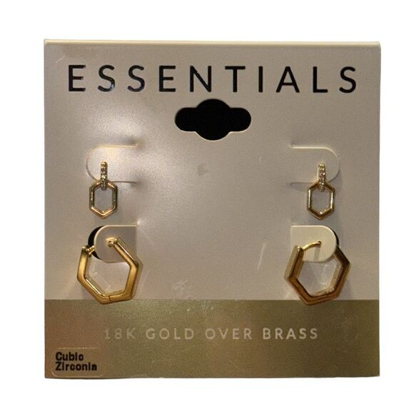 NWT Essentials 18k gold over brass gold tone earrings set - Picture 1 of 3